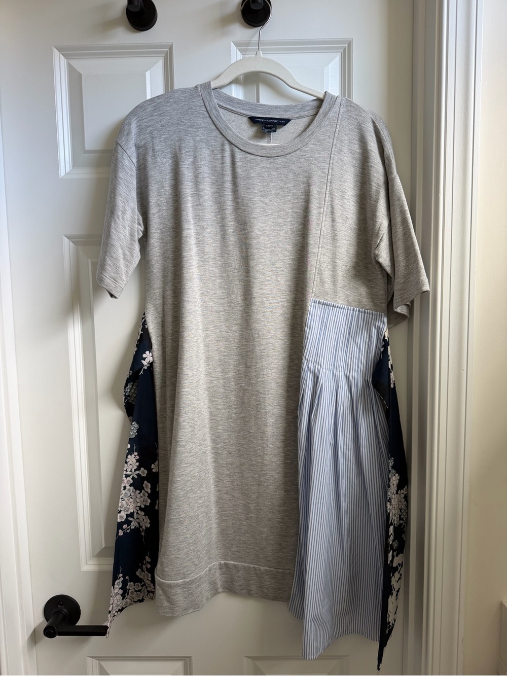 French Connection Grey Mixed-Media Tee Dress